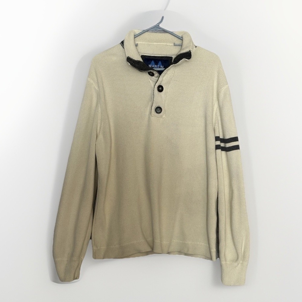 Martin + OSA Men's Cotton Wool Camel Blend Sweater Large Heavy Knit Long‎ Sleeve